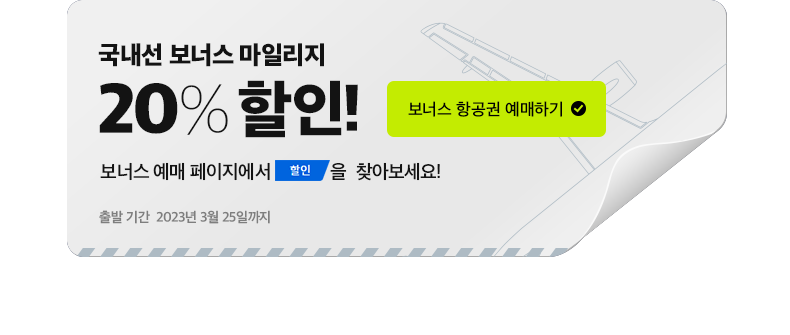 국내선 보너스 마일리지 20% 할인