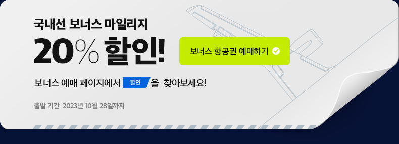 국내선 보너스 마일리지 20% 할인